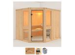 Sauna KARIBU "Aline 3", beige (naturbelassen), Saunaofen, integrierte Steuerung, 9 kW, Saunen, Sauna, 9-kW-Ofen mit integrierter Steuerung