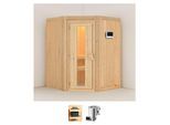 Sauna KARIBU "Nanna", beige (naturbelassen), Bio-Kombiofen, externe Steuerung, 3,6 kW, Saunen, Sauna, Ofen 3,6 kW Bio-Ofen externe Strg. easy