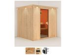 Sauna KARIBU "Dima", beige (naturbelassen), Saunaofen, integrierte Steuerung, 3,6 kW, Saunen, Sauna, Ofen 3,6 kW intgr. Strg