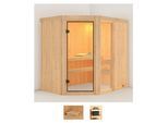 Sauna KARIBU "Frigga 1", beige (naturbelassen), ohne Ofen, (ohne Ofen), Saunen, Sauna, ohne Ofen