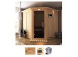 Sauna KARIBU "Jarin", beige (naturbelassen), Bio-Kombiofen, externe Steuerung, 9 kW, Saunen, Sauna, Ofen 9 kW Bio externe Strg easy