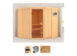 Sauna KARIBU "Jarin", beige (naturbelassen), Bio-Kombiofen, externe Steuerung, 9 kW, Saunen, Sauna, Ofen 9 kW Bio externe Strg easy
