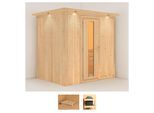 Sauna KARIBU "Bedine", beige (naturbelassen), ohne Ofen, (ohne Ofen), Saunen, Sauna, ohne Ofen