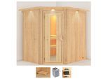 Sauna KARIBU "Stine", beige (naturbelassen), Saunaofen, integrierte Steuerung, 9 kW, Saunen, Sauna, Ofen 9 kW integr. Strg