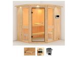 Sauna KARIBU "Aline 1", beige (naturbelassen), Saunaofen, externe Steuerung, 9 kW, Saunen, Sauna, Ofen 9 KW externe Strg easy