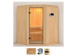 Sauna KARIBU "Larin", beige (naturbelassen), Saunaofen, externe Steuerung, 9 kW, Saunen, Sauna, Ofen 9 KW externe Strg easy