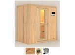 Sauna KARIBU "Vada", beige (naturbelassen), Bio-Kombiofen, externe Steuerung, 9 kW, Saunen, Sauna, Ofen 9 kW Bio externe Strg easy