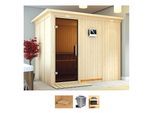 Sauna KARIBU "Gitte", beige (naturbelassen), Bio-Kombiofen, externe Steuerung, 9 kW, Saunen, Sauna, Ofen 9 kW Bio externe Strg easy