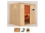 Sauna KARIBU "Dima", beige (naturbelassen), Bio-Kombiofen, externe Steuerung, 3,6 kW, Saunen, Sauna, Ofen 3,6 kW Bio-Ofen externe Strg. easy