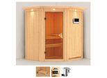 Sauna KARIBU "Tomke", beige (naturbelassen), Bio-Kombiofen, externe Steuerung, 3,6 kW, Saunen, Sauna, Ofen 3,6 kW Bio-Ofen externe Strg. easy