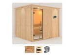 Sauna KARIBU "Gitte", beige (naturbelassen), Saunaofen, externe Steuerung, 9 kW, Saunen, Sauna, Ofen 9 KW externe Strg easy
