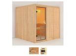 Sauna KARIBU "Rodin", beige (naturbelassen), ohne Ofen, (ohne Ofen), Saunen, Sauna, ohne Ofen