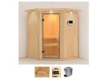 Sauna KARIBU "Larin", beige (naturbelassen), Bio-Kombiofen, externe Steuerung, 9 kW, Saunen, Sauna, Ofen 9 kW Bio externe Strg easy