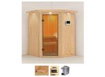 Sauna KARIBU "Larin", beige (naturbelassen), Saunaofen, externe Steuerung, 9 kW, Saunen, Sauna, Ofen 9 KW externe Strg easy