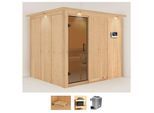 Sauna KARIBU "Gitte", beige (naturbelassen), Saunaofen, externe Steuerung, 9 kW, Saunen, Sauna, Ofen 9 KW externe Strg easy