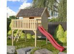 Spielturm AKUBI "Fidel", beige (naturbelassen), Spieltürme, KinderB:198cm H:329,5cm T:243cm, Holzwerkstoff, Spielturm, BxTxH: 198x243x329,5 cm, mit Rutsche in rot, B:198cm H:329,5cm T:243cm