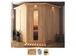 Sauna KARIBU "Jarin", beige (naturbelassen), Saunaofen, integrierte Steuerung, 9 kW, Saunen, Sauna, Ofen 9 kW integr. Strg