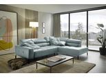 Ecksofa HOME AFFAIRE "Claya, L-Form, incl. Kopfteilverstellung, Breite 276 cm", blau (light, blau), B:276cm H:71cm T:219cm, 100% Leder, Sofas, Ecksofa, wahlweise elektrischer Sitzvorzug
