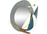 Wandspiegel GILDE "Spiegel Bootstour", blau, weiß, braun, B:54cm H:66cm T:7cm, Metall, Spiegel, Wandspiegel, 2 Aufhängevorrichtungen