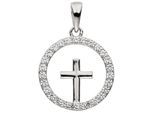 Kreuzanhänger JOBO "Kreuz im Kreis Silberkreuz 16 mm", silber (silber 925, weiß), Schmuckanhänger, Damen, Silber 925 (Sterlingsilber), 925 Silber mit 27 Zirkonia