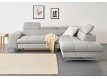 Ecksofa COTTA "Chef L-Form", argent, B:257cm H:72cm T:206cm, Luxus-Microfaser (100% Polyester);Kunstleder Softlux;Leder Advantage (abgedecktes Spalt-Rindsleder), Rückseite mit schwarzem Spannstoff bezogen;NaturLEDER (echtes Rindsleder), Rückseite mit schwarzem Spannstoff bezogen, Sofas, Ecksofa, mit Kopfteilverstellung, edle Metallkufen, wahlweise mit Bettfunktion