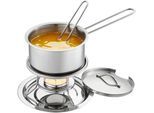 Sauteuse GEFU "CALORIC SET", silber, B:13cm H:16cm L:24cm, Töpfe, Sauteuse, Set mit Stövchen