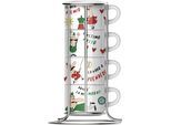 Cappuccinotasse BIALETTI, bunt, 180ml, 5 Stk., Metall, Porzellan, Trinkgefäße, Cappuccinotasse, (4 Cappuccinotassen mit Metallgestell)