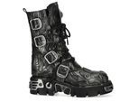 New Rock M-591-C63 Halbhohe Gothic-Stiefel aus schwarzem Stahlleder mit Metallic-Effekt