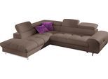 Ecksofa COTTA "Chef L-Form", braun, B:257cm H:72cm T:206cm, Luxus-Microfaser (100% Polyester);Kunstleder Softlux;Leder Advantage (abgedecktes Spalt-Rindsleder), Rückseite mit schwarzem Spannstoff bezogen;NaturLEDER (echtes Rindsleder), Rückseite mit schwarzem Spannstoff bezogen, Sofas, Ecksofa, mit Kopfteilverstellung, edle Metallkufen, wahlweise mit Bettfunktion