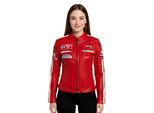 Dames rode leren bikerjack met racebadges - Dalby