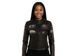 Dames zwarte leren bikerjack met racebadges - Dalby