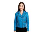 Dames leren blauwe Brando bikerjack - Constantia