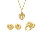 Orphelia 'Amore' Dames 925 Sterling Zilver Set: Ketting + Oorbellen + Ring - Gouden SET-7577/G