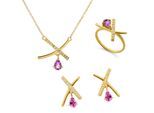 Orphelia 'Charlotte' Dames 925 Sterling Zilveren Set: Ketting + Oorbellen + Ring - Gouden SET-7580/A