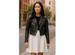 Dames zwarte cropped Brando leren bikerjack - Durban