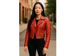 Dames rode cropped Brando leren bikerjack - Durban
