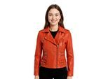 Dames leren oranje Brando bikerjack - Constantia