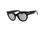 Tom Ford Lucilla Smoke Mirror Lens Glanzende Zwarte Zonnebril Met Dikke Montuur
