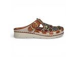 Laura Vita Dames Dorry 01 Bloemen Beige Leren Sleehak Slippers