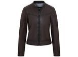 Dames Bruin Retro Gewatteerd Leren Bikerjack - Horten
