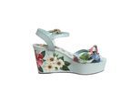 Dolce & Gabbana Grüne Blumen Wedge Sandalen mit Knöchelriemen