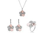 Orphelia 'Fioni' Dames 925 Sterling Zilveren Set: Ketting + Oorbellen + Ring - Zilver/Roze SET-7452