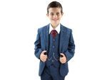 3-delig blauw visgraat tweed geruit klassiek pak voor jongens