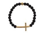 Nialaya Lava Stein Gold Klare CZ Kreuz 925 Silber Armband