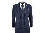 Heren 3-delig marineblauw wollen tweed vintage retro pak