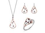 Orphelia 'Sacha' Dames 925 Sterling Zilver Set: Ketting + Oorbellen + Ring - Zilver/Roze SET-7496