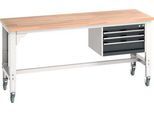 Bott Werkbank cubio, 4 Rollen, mit Hängeschrank, Buche-Massivplatte, B 2000 x T 750 mm, Tragkraft 300 kg, anthrazit/lichtgrau