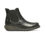 Fly London Damen SALV Chelsea-Stiefel aus Leder mit Keilabsatz, Schwarz