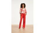 Smashed Lemon Wijde pantalon in comfortabele travelstof met strikceintuur