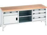 Bott Werkbank cubio Kastenwerkbank mit 4 Schubladen, Buche-Multiplexplatte, B 2000 x T 750 x H 840 mm, lichtgrau RAL 7035